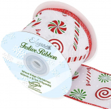 Wired Edge Christmas Candy Cane - 63mm x 9.1m